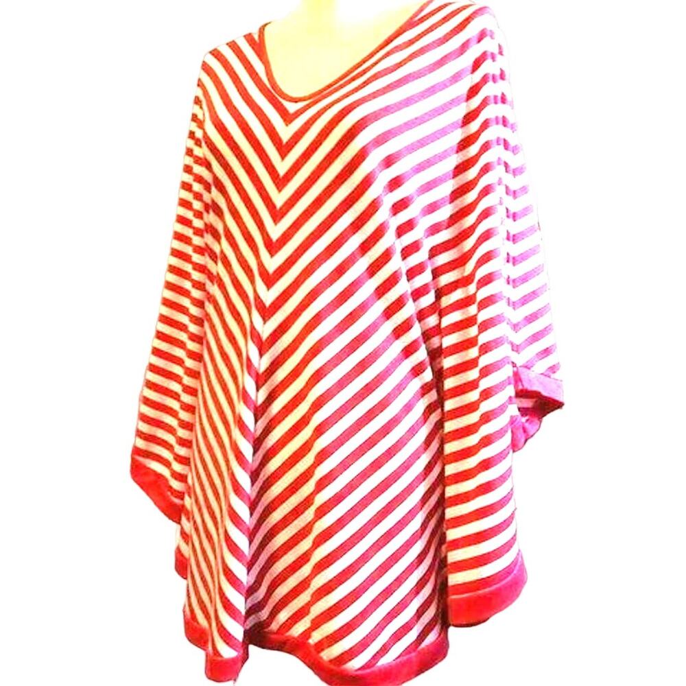 Kaktus Hot Pink & White Striped Poncho Style Top Size S NEW w/ Tags Boho Artsy